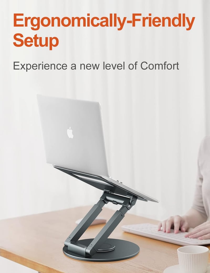 Tounee Állítható Laptop Állvány 360° Forgatható Bázissal, 10-17" Gépekhez, Ergonomikus Szürke