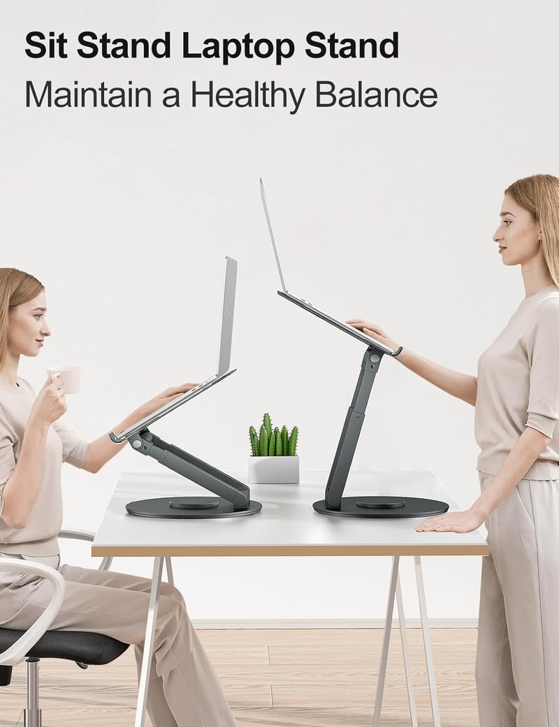 Tounee Állítható Laptop Állvány 360° Forgatható Bázissal, 10-17" Gépekhez, Ergonomikus Szürke