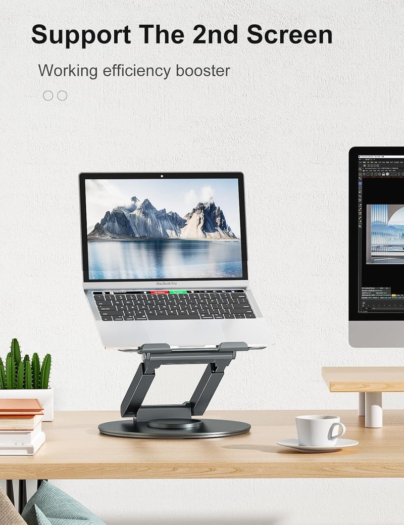 Tounee Állítható Laptop Állvány 360° Forgatható Bázissal, 10-17" Gépekhez, Ergonomikus Szürke