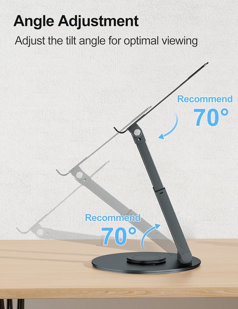 Tounee Állítható Laptop Állvány 360° Forgatható Bázissal, 10-17" Gépekhez, Ergonomikus Szürke