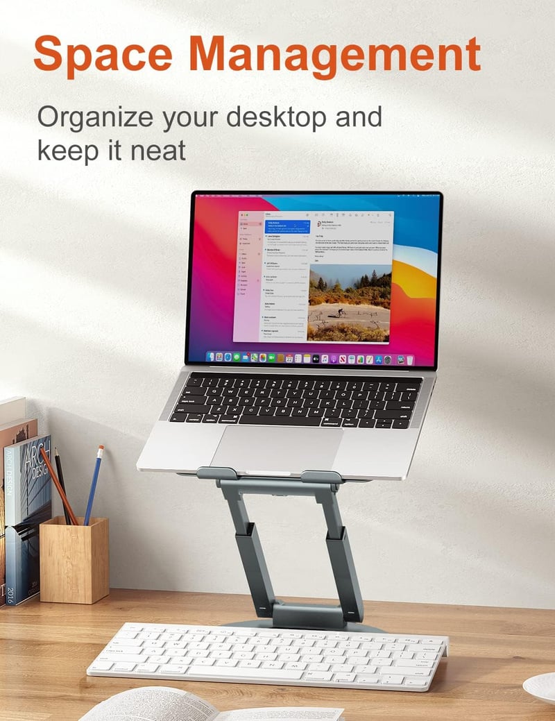 Tounee Állítható Laptop Állvány 360° Forgatható Bázissal, 10-17" Gépekhez, Ergonomikus Szürke