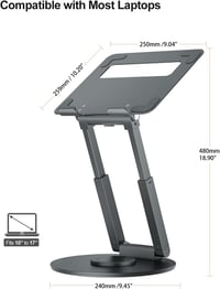 Tounee Állítható Laptop Állvány 360° Forgatható Bázissal, 10-17" Gépekhez, Ergonomikus Szürke 4