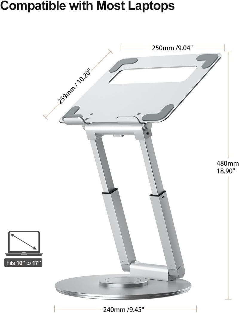 Tounee Állítható Laptop Állvány 360° Forgatható Ezüst 10-17 Colos Notebookhoz