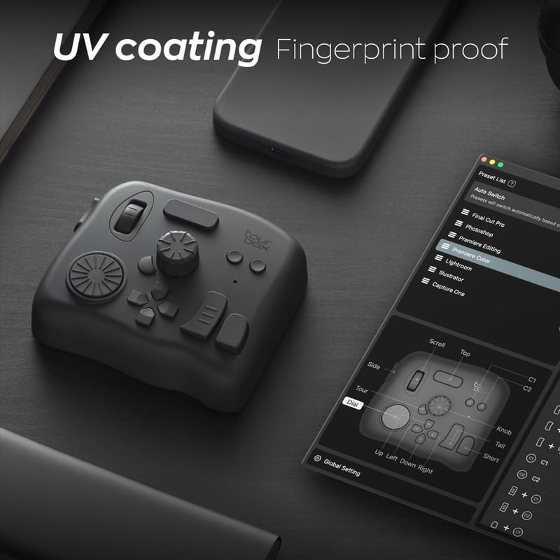 TOUR BOX Elite Bluetooth Szerkesztő Kontroller Fotó Videó Grafika Makró Billentyűzet
