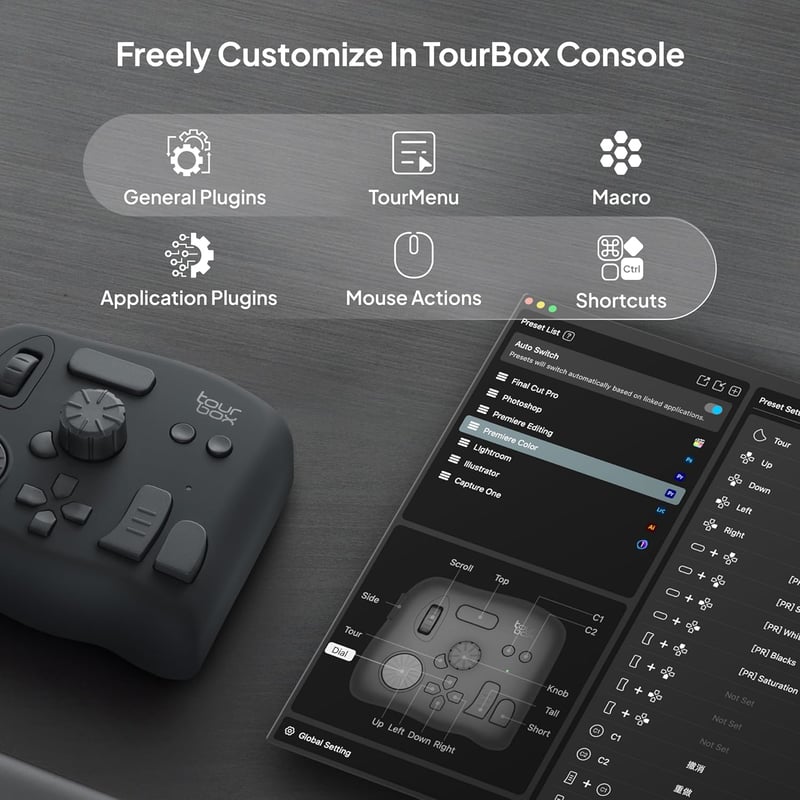 TourBox NEO Szerkesztő Kontroller Fotó Videó Grafika Makró Billentyűzet