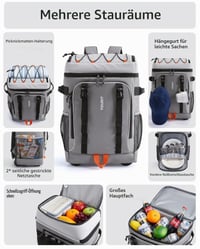 Rucsac Termic cu Roți TOURIT 30L, Capacitate 50 de Doze, Geantă Termică Portabilă Izolată pentru Călătorii, Camping și Drumeții, Gri 2