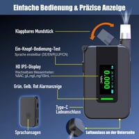 TOWALIVE Alkoholteszter Elektrokémiai Szenzorral, Pontos Alkoholmérő IPS Kijelzővel és 15 Szájfészekkel 3