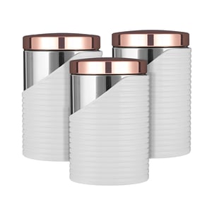 Tower Linear set posuda za odlaganje od nehrđajućeg čelika, 3 komada, bijele s poklopcima boje ružičastog zlata, 11,6 x 11,6 x 17 cm, set spremnika za hranu