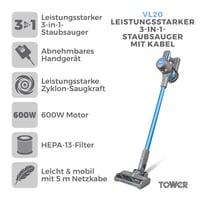 Tyčový vysávač Tower T513006 VL20 3 v 1 s HEPA filtrom, 1 l, 400 W, aqua modrý 2