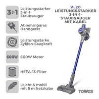 Vysávač Tower T513006 VL20 s HEPA filtrom, 1 liter, 400 W, fialový, 3 v 1 káblový vysávač s nadstavcom na zvieracie chlpy 5