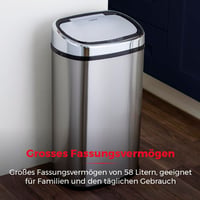 Tower T80901 Senzorový odpadkový kôš z nehrdzavejúcej ocele – s funkciou automatického jemného zatvárania, možnosťou manuálneho otvárania, 58 l, strieborný 5