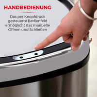 Tower T80901 Senzorový odpadkový kôš z nehrdzavejúcej ocele – s funkciou automatického jemného zatvárania, možnosťou manuálneho otvárania, 58 l, strieborný 6