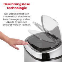 Tower T80901 Senzorový odpadkový kôš z nehrdzavejúcej ocele – s funkciou automatického jemného zatvárania, možnosťou manuálneho otvárania, 58 l, strieborný 3