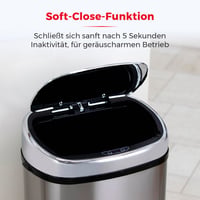 Tower T80901 Senzorový odpadkový kôš z nehrdzavejúcej ocele – s funkciou automatického jemného zatvárania, možnosťou manuálneho otvárania, 58 l, strieborný 4