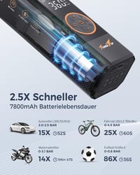 TowerTop 150 PSI Elektromos Légpumpa 7800 mAh Akkumulátoros Kerékpár Pumpa LED Kijelzővel - Black 2