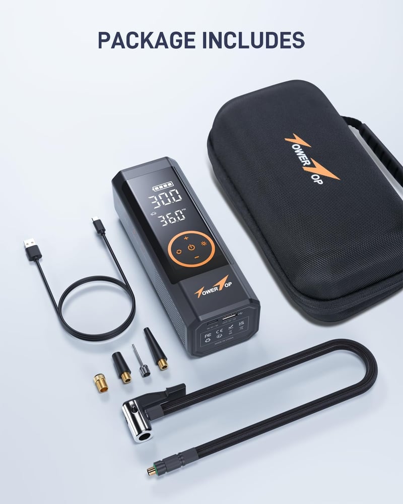 TowerTop 150 PSI Elektromos Légpumpa 7800 mAh Akkumulátoros Kerékpár Pumpa LED Kijelzővel - Black