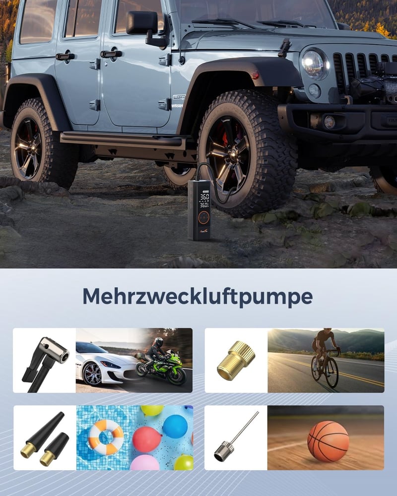TowerTop 150 PSI Elektromos Légpumpa 7800 mAh Akkumulátoros Kerékpár Pumpa LED Kijelzővel - Black