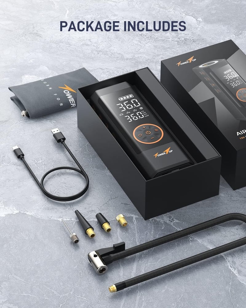 TowerTop 150 PSI elektromos légpumpa 7800 mAh akkumulátorral, LED kijelzővel