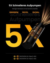 Pompă electrică pentru bicicletă TowerTop 12V DC, 150 PSI, flux dublu, 6000 mAh, umflare de 5 ori mai rapidă, 4 moduri presetate, manometru digital, memorie, LED 2