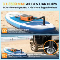 Akumulátorová pumpa na paddleboard TowerTop, 10500 mAh, 50 PSI, dvojstupňová elektrická pumpa 12 V s 8 nadstavcami na paddleboard, kajak, auto, tyrkysová 2