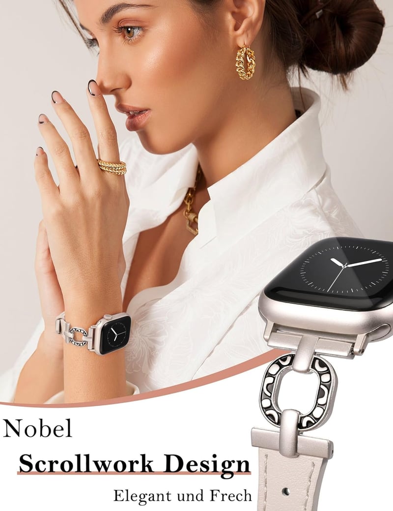 TOYOUTHS Bőr Óraszíj Apple Watch 41/40/38/42mm Női Elegáns Vékony Bőrpánt O-alakú Csattal iWatch Series 11 10 9 8 7 6 5 4 SE Polar Star