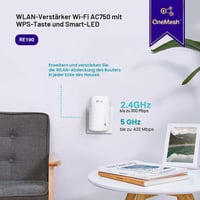 Zosilňovač WiFi signálu TP-Link RE190 AC750, biely, dvojpásmový 2,4 GHz a 5 GHz, tlačidlo WPS, indikátor sily signálu, konektor RJ45, montáž na stenu, 750 Mb/s 6