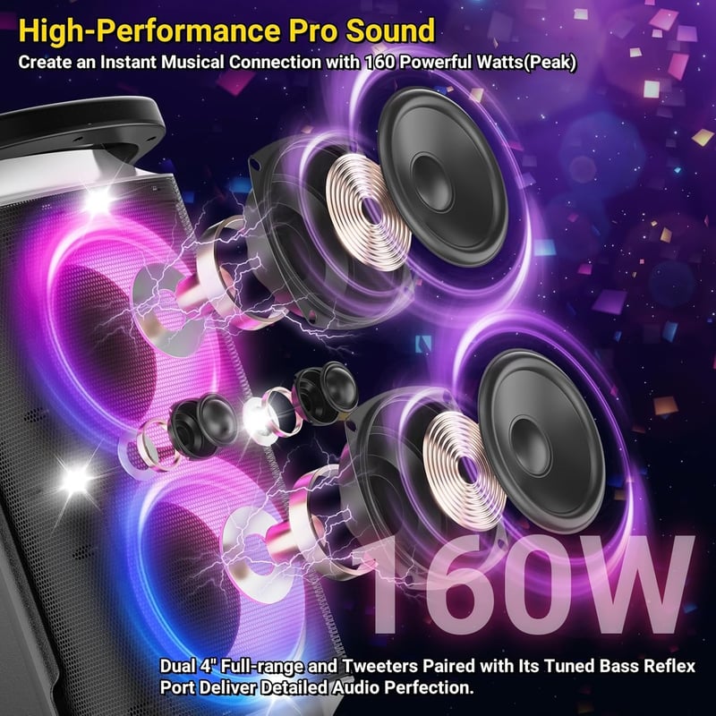 TPBEAT 160W Bluetooth Partybox LED-Lichtshow 15h Akku Erős Basszus