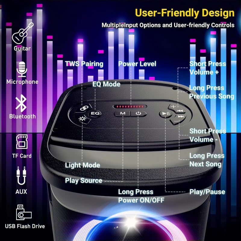 TPBEAT 160W Bluetooth Partybox LED-Lichtshow 15h Akku Erős Basszus