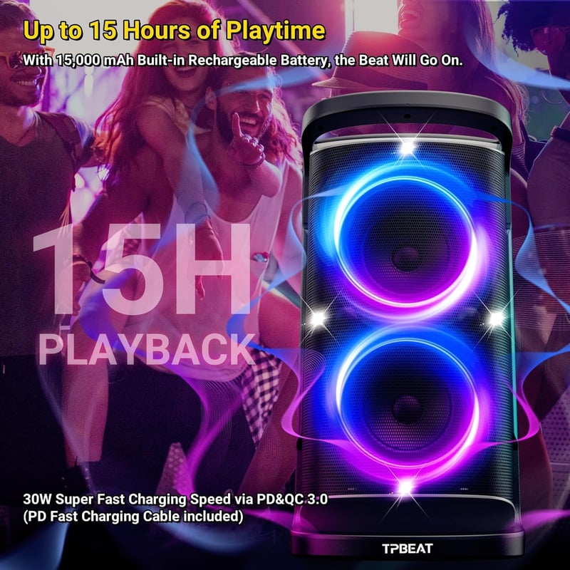 TPBEAT 160W Bluetooth Partybox LED-Lichtshow 15h Akku Erős Basszus
