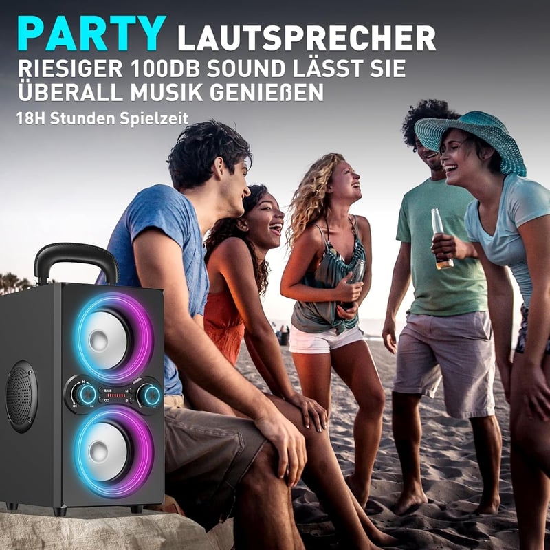 TPBEAT 80 W Bluetooth party hangszóró fekete, TWS sztereó, Bass Boost, fények, mikrofon bemenet, USB TF AUX