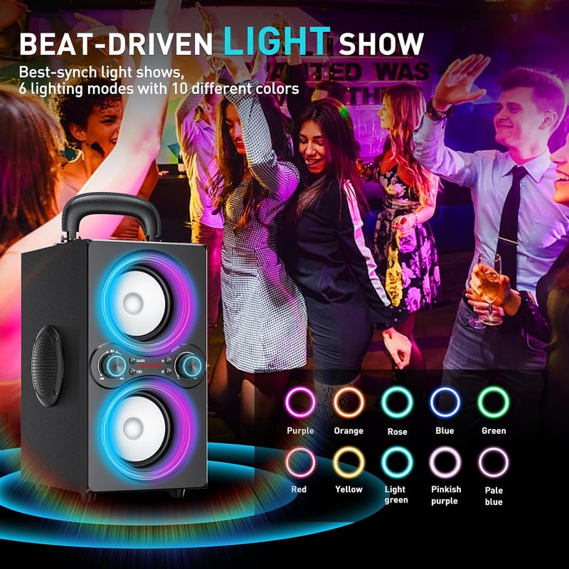 TPBEAT 80 W Bluetooth party hangszóró fekete, TWS sztereó, Bass Boost, fények, mikrofon bemenet, USB TF AUX