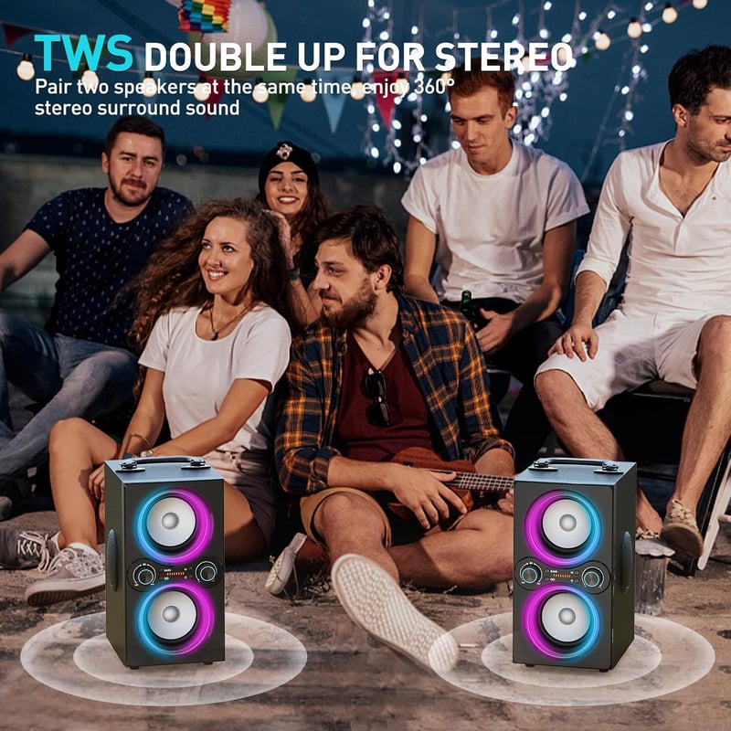 TPBEAT 80 W Bluetooth party hangszóró fekete, TWS sztereó, Bass Boost, fények, mikrofon bemenet, USB TF AUX