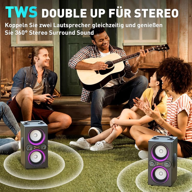 TPBEAT 80 W Bluetooth party hangszóró fekete, TWS sztereó, Bass Boost, fények, mikrofon bemenet, USB TF AUX
