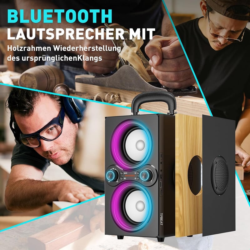 TPBEAT 80 W Bluetooth party hangszóró fekete, TWS sztereó, Bass Boost, fények, mikrofon bemenet, USB TF AUX