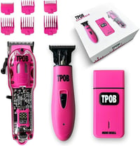 Set Profesional de Tuns TPOB Slime 2 pentru Bărbați - Trimmer și Aparat de Ras cu Folie, 6800 RPM, Candy Pink, Carcasă Mată și Lamă X Fade 1