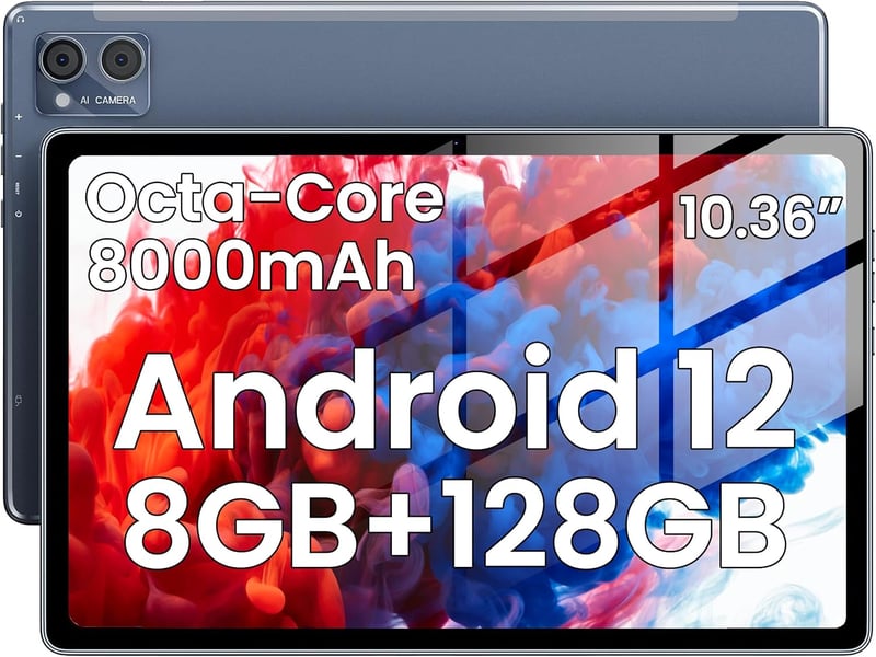 TPZ 10,36" Android 12 Tablet - 8GB RAM, 128GB Tárhely (1TB Bővíthető), 8000mAh Akkumulátor, 2K IPS Kijelző, Octa-Core, WiFi 6, Dual Kamera, 