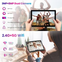 Tabletă Android TPZ 10,1 inchi, 12 GB RAM, 64 GB ROM, extensibilă până la 1 TB, procesor Octa-Core, ecran tactil IPS HD 1280x800, 6000 mAh, WiFi 6, BT 5.3, cameră duală 2MP+8MP 3