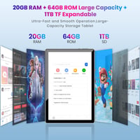 Tabletă Android TPZ 10,1 inchi, 12 GB RAM, 64 GB ROM, extensibilă până la 1 TB, procesor Octa-Core, ecran tactil IPS HD 1280x800, 6000 mAh, WiFi 6, BT 5.3, cameră duală 2MP+8MP 4