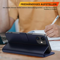 Husă tip carte TQIAHF pentru iPhone 11, din piele, albastru închis, magnetică, cu suport pentru carduri 4