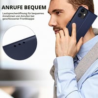 Husă tip carte TQIAHF pentru iPhone 11, din piele, albastru închis, magnetică, cu suport pentru carduri 5