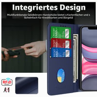 Husă tip carte TQIAHF pentru iPhone 11, din piele, albastru închis, magnetică, cu suport pentru carduri 2