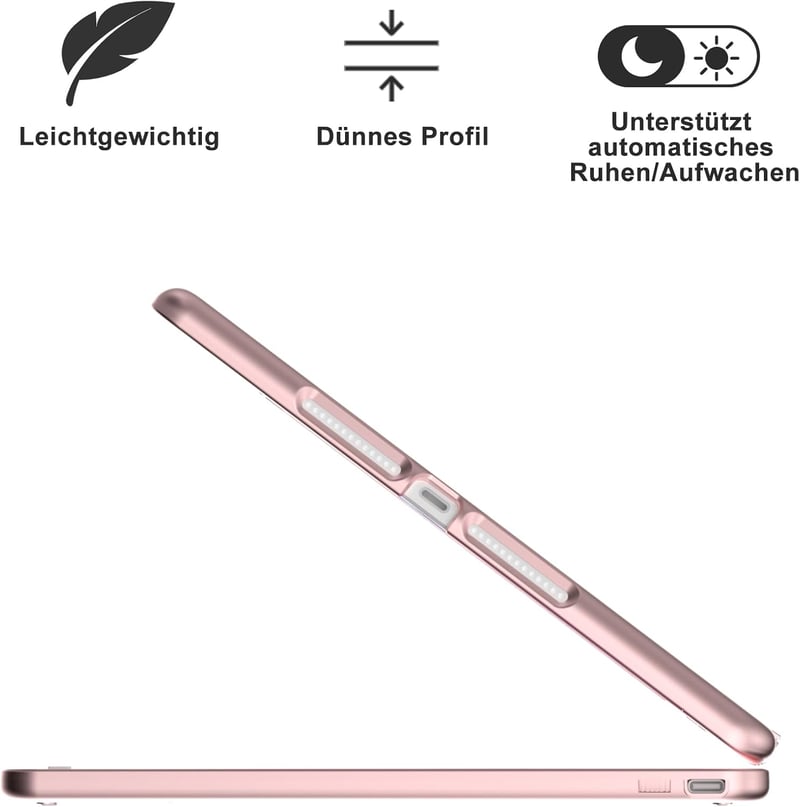 TQQ Billentyűzetes Tok iPad 10.2 Hüvelyk Trackpad-del, 360° Forgatható, 10 Színű Háttérvilágítás, Német QWERTZ Kiosztás, Rozé Arany