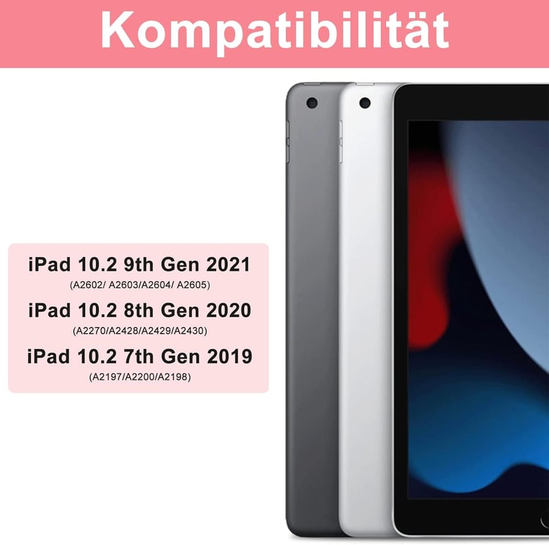 TQQ Billentyűzetes Tok iPad 10.2 Hüvelyk Trackpad-del, 360° Forgatható, 10 Színű Háttérvilágítás, Német QWERTZ Kiosztás, Rozé Arany