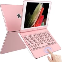 TQQ Billentyűzetes Tok iPad 10.2 Hüvelyk Trackpad-del, 360° Forgatható, 10 Színű Háttérvilágítás, Német QWERTZ Kiosztás, Rozé Arany 1