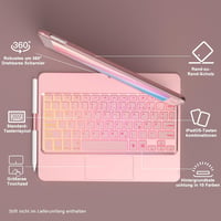 TQQ Billentyűzetes Tok iPad 10.2 Hüvelyk Trackpad-del, 360° Forgatható, 10 Színű Háttérvilágítás, Német QWERTZ Kiosztás, Rozé Arany 6