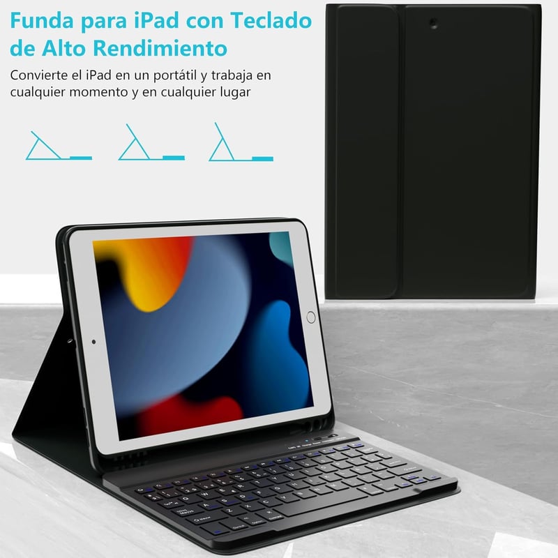 TQQ iPad 10.2 9th/8th/7th generáció Bluetooth billentyűzet tok ceruzatartóval