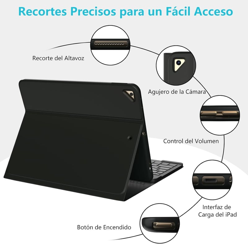 TQQ iPad 10.2 9th/8th/7th generáció Bluetooth billentyűzet tok ceruzatartóval