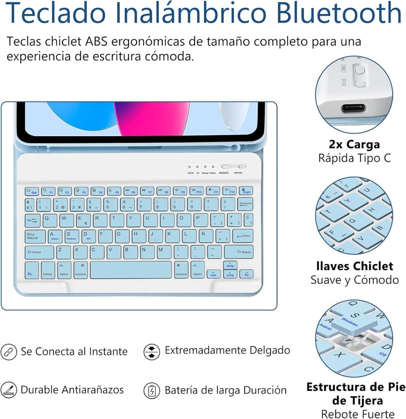 TQQ iPad 11. és 10. generációs védőtok Bluetooth billentyűzettel, eltávolítható