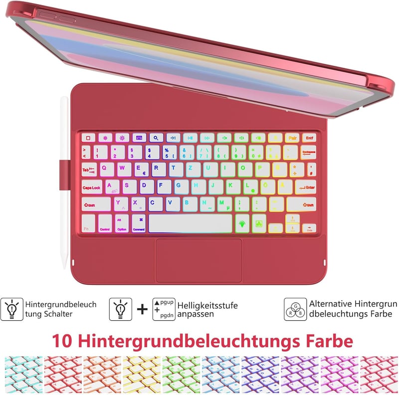 TQQ iPad 11 hüvely billentyűzettel, trackpad és 7 színű háttérvilágítás