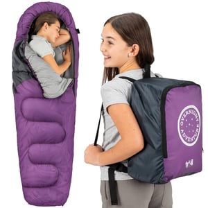 Trail Outdoor Leisure Dječja mumija vreća za spavanje za 3-sezonsko kampiranje 300gsm za dječake i djevojčice, lagana za ruksak, ljubičasta